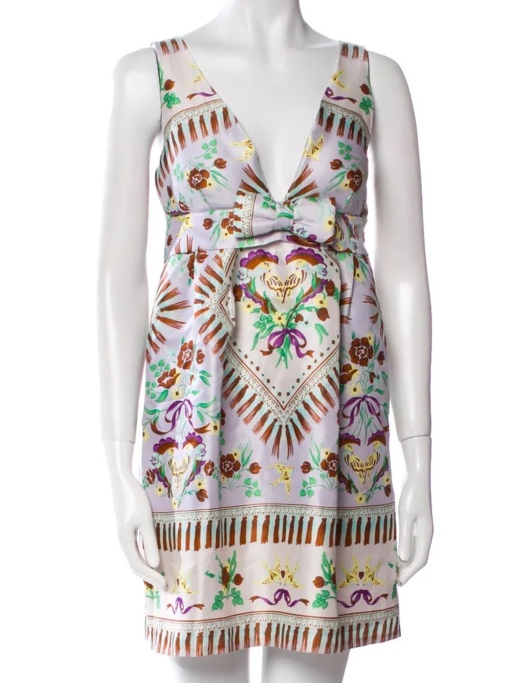 MANOUSH Floral V-Neck Bow-Front Dress in Lavender and Multicolor